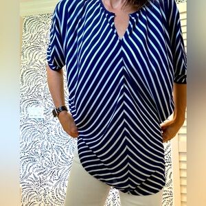 Royal/Navy Blue and White Stripe Tunic-like Top